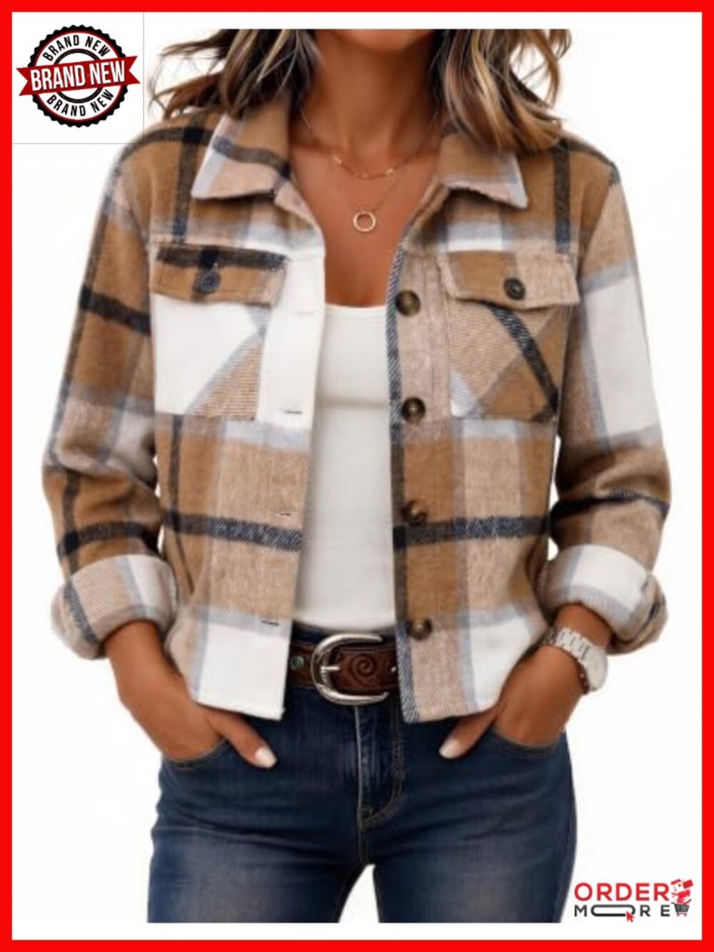 Zeagoo Flannel Cropped Shacket Plaid Jacket Button Down Cropped Coat